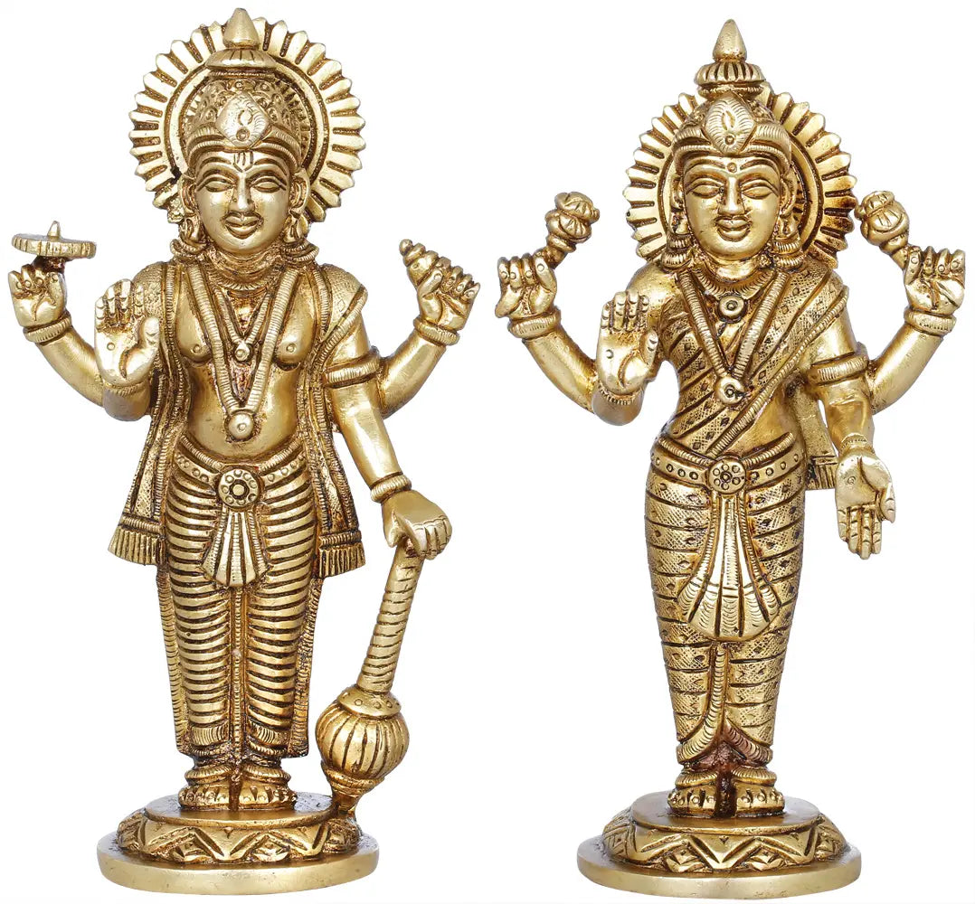 7" Vishnu and Lakshmi Brass Statue | Indian Handcrafted Idol