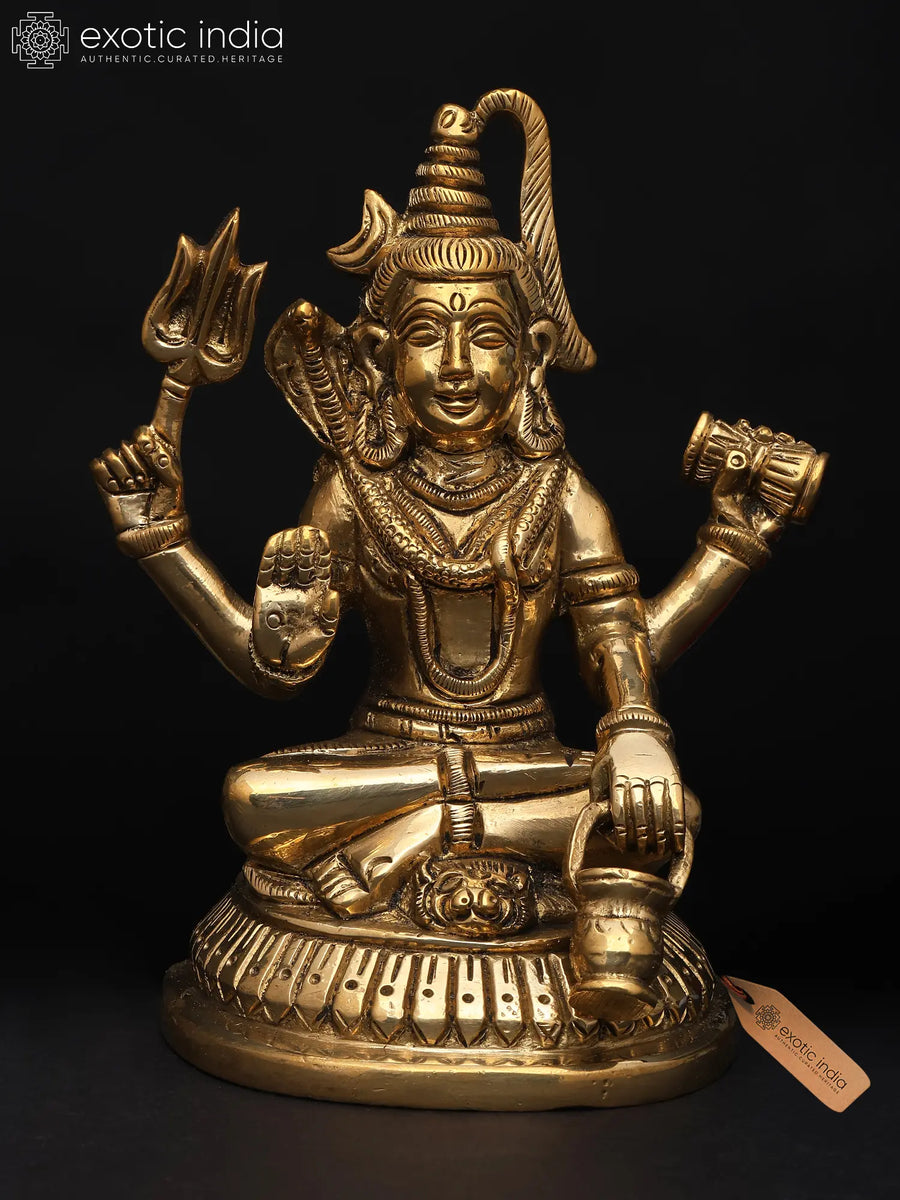 5" Chaturbhuja Shiva Brass Statue Handmade Idol
