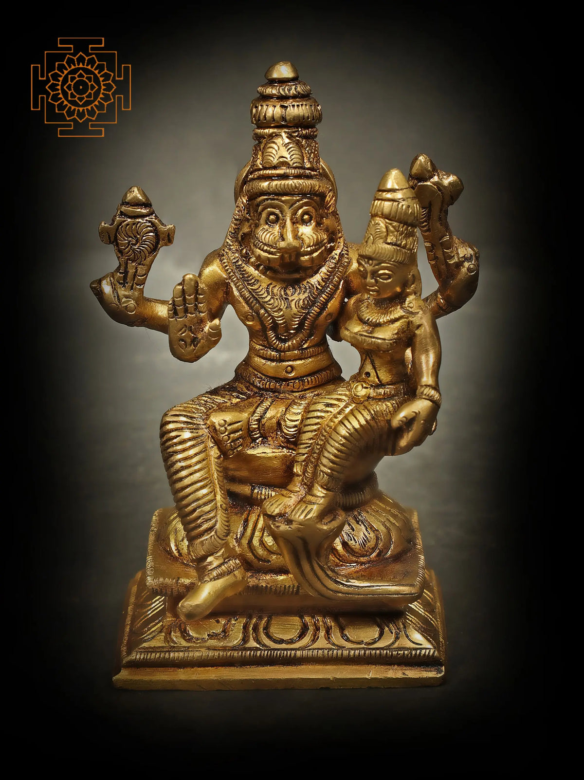 4" Bhagawan Narasimha Idol with Devi Lakshmi in Brass | Handmade | Made in India