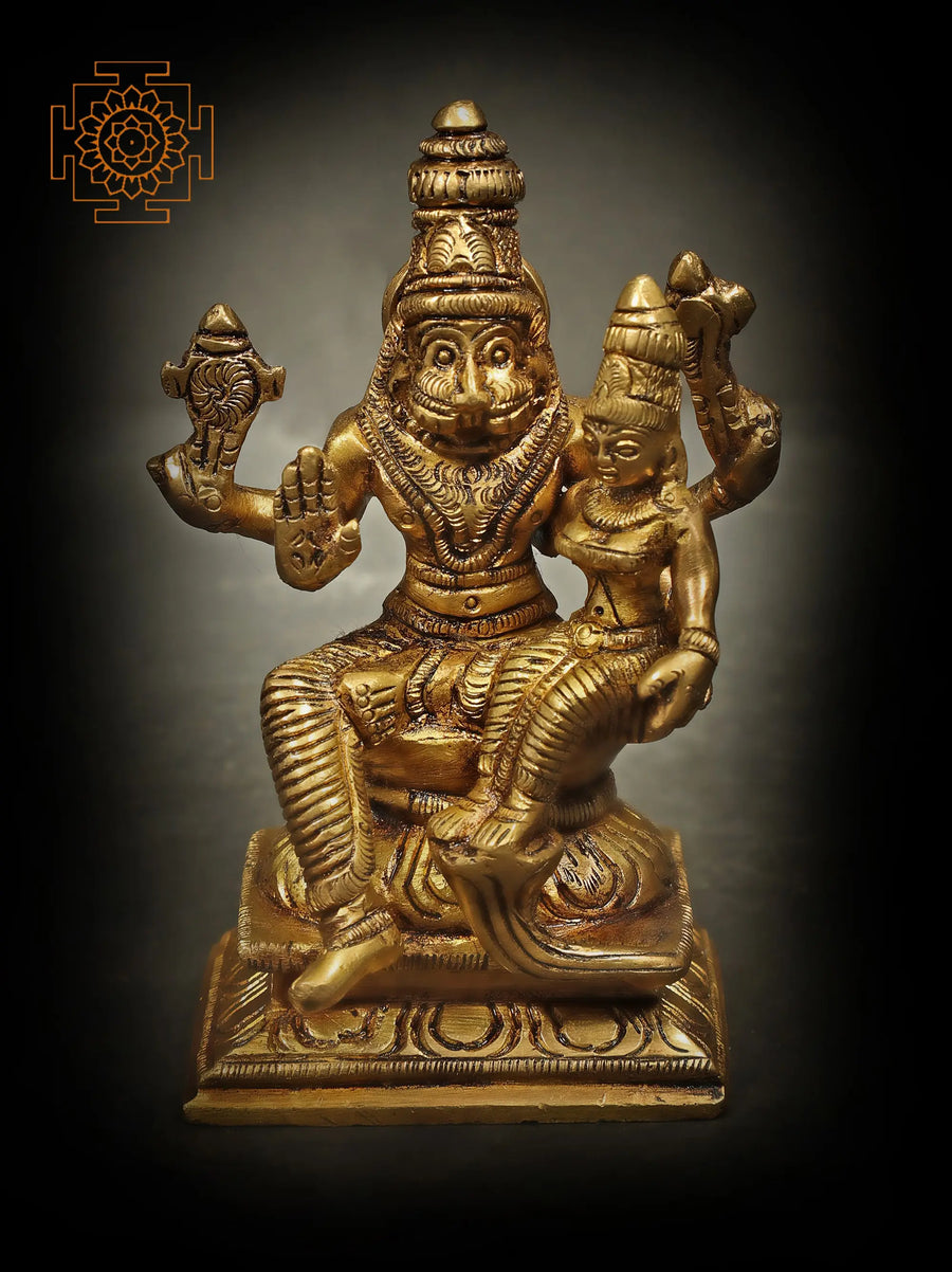 4" Narasimha Idol with Lakshmi Handmade Brass Statue