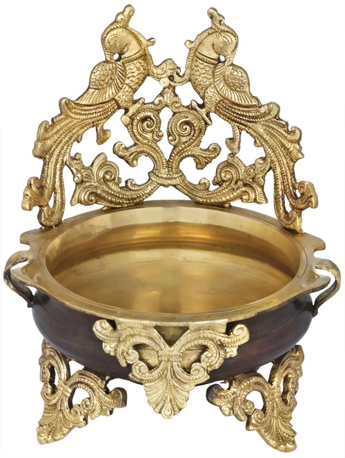 Brass Peacock Urli for Home Decor