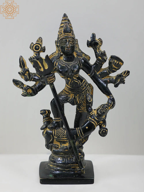 4" Mahishasura-Mardini Goddess Durga Brass Idol Handmade
