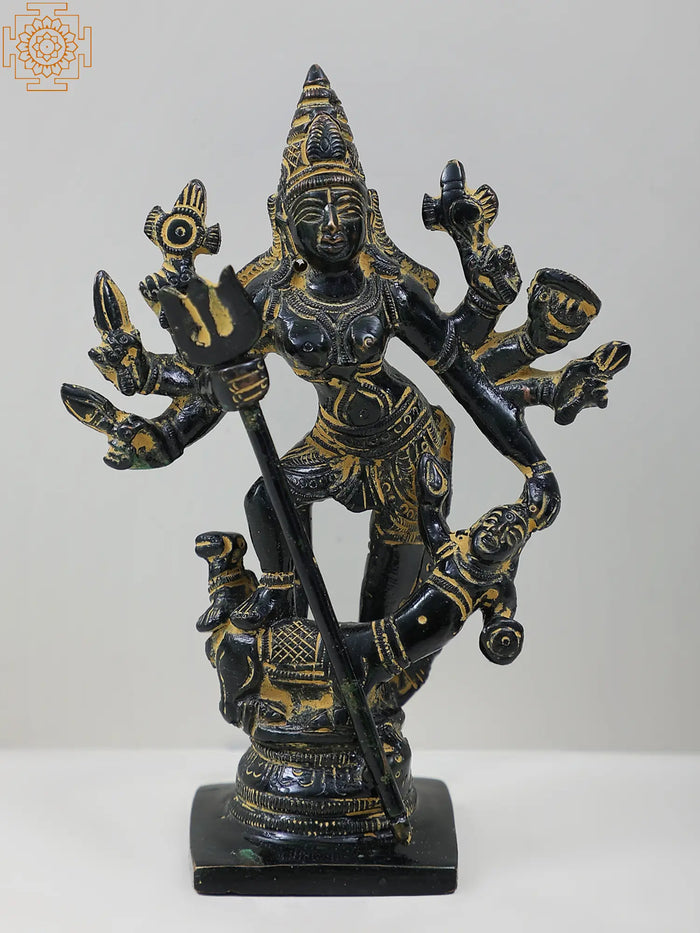 4" Mahishasura-Mardini Goddess Durga Idol In Brass | Handmade