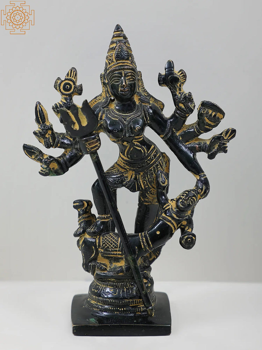 4" Mahishasura-Mardini Goddess Durga Brass Idol Handmade