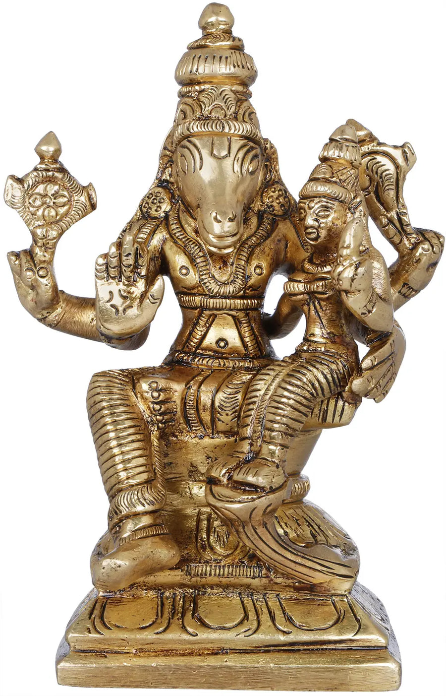 4" Bhagawan Varaha Brass Statue with Devi Bhudevi Handmade