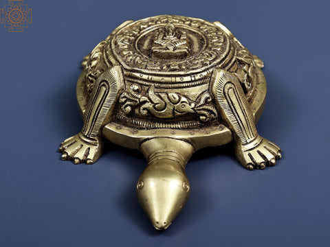 Carved Brass Vastu Tortoise with Ganesha Figure atop