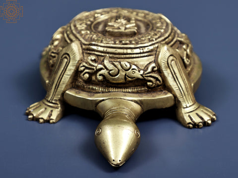 Carved Brass Vastu Tortoise with Ganesha Figure atop