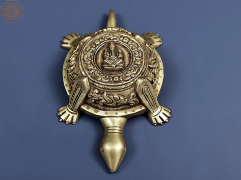 Carved Brass Vastu Tortoise with Ganesha Figure atop