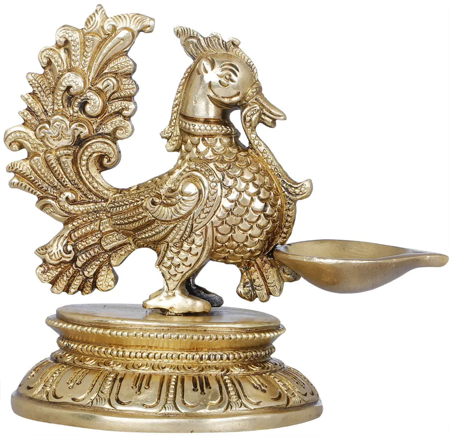 5" Handmade Peacock Brass Lamp for Home Decor