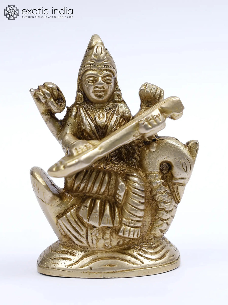 2" Brass Goddess Saraswati Handmade Statue for Pooja