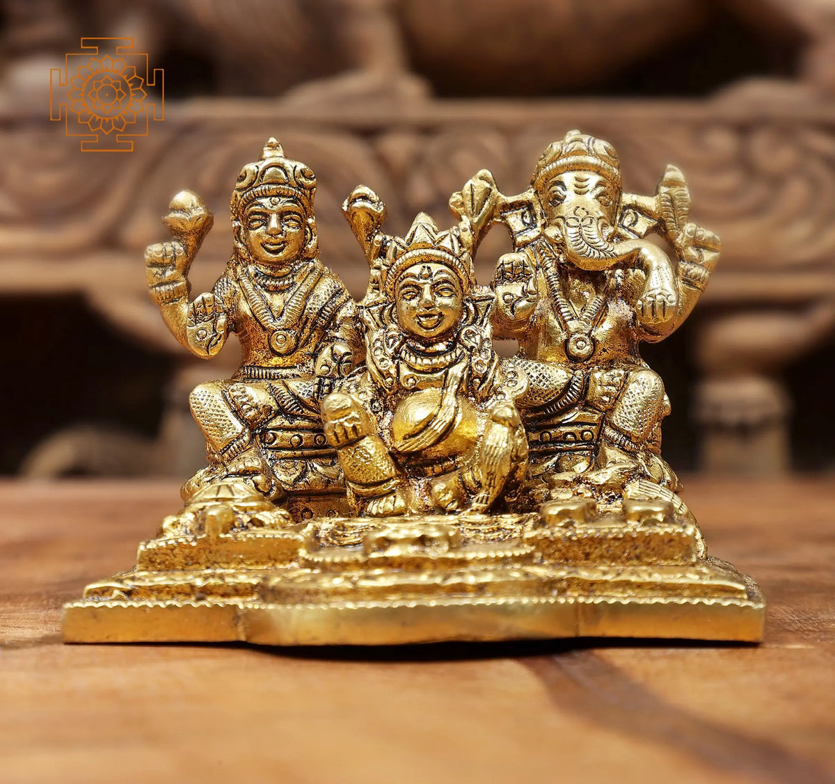 2" Small Size Lakshmi Ganesha and Kubera Statue in Brass | Handmade | Made in India