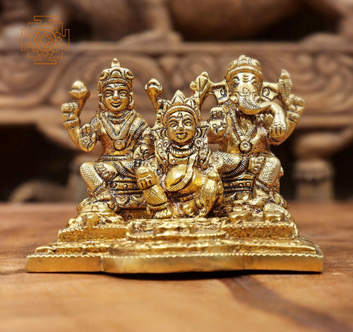 2" Small Brass Lakshmi Ganesha Kubera Statue Handmade