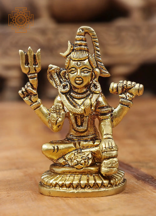 3" Small Lord Shiva Brass Statue Handmade for Home Pooja
