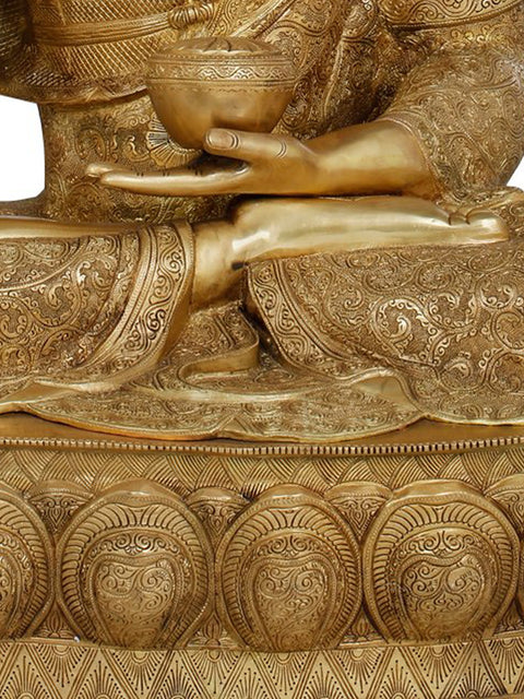 36" Gracious Buddha, Clad in a Luxuriant Robe in Brass | Indian Handcrafted Idol