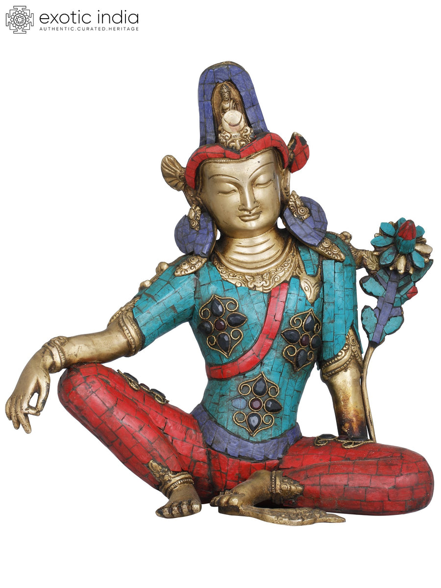 12" Handmade Brass Seated Avalokiteshvara Buddhist Statue