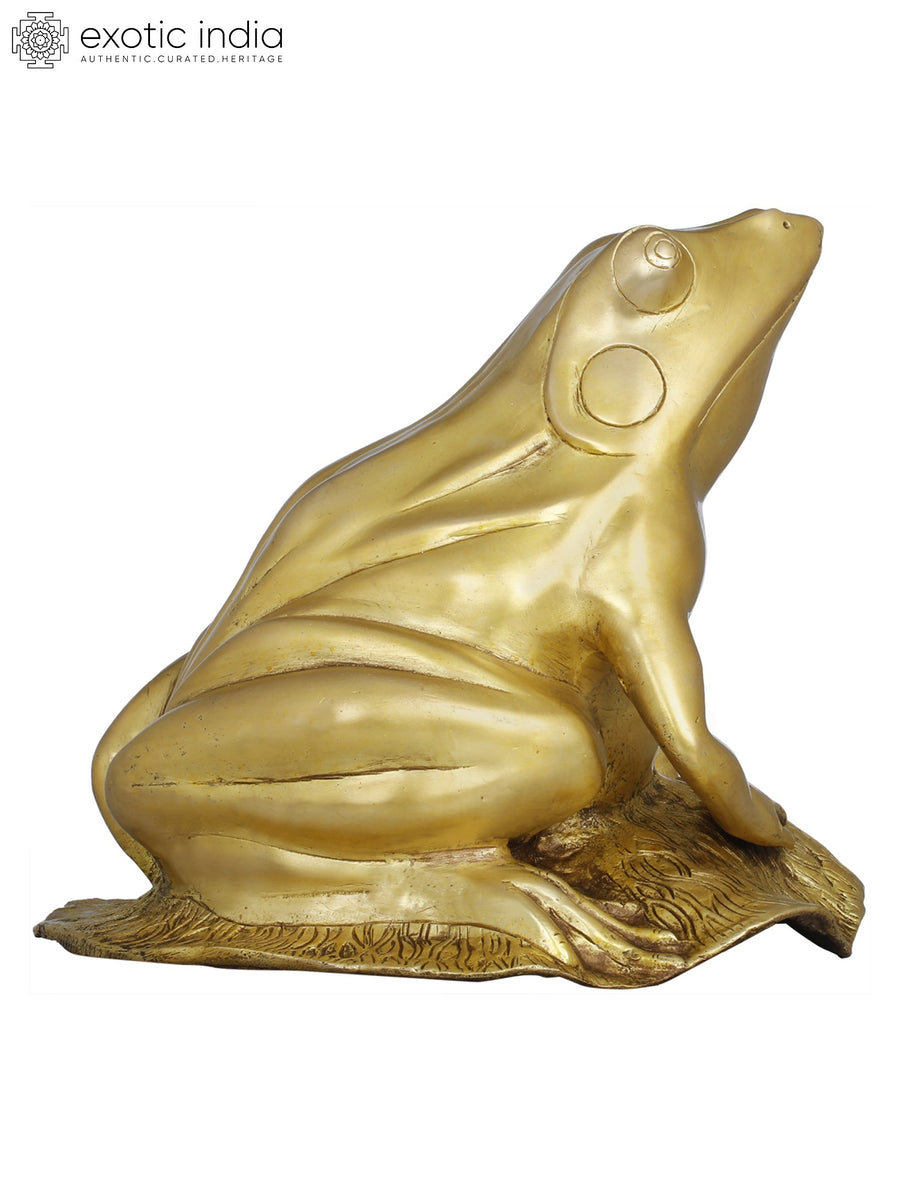 8" Brass Feng Shui Frog Statue Handmade