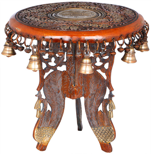 Floral Ritual Brass Pedestal with Peacock Legs and Bells