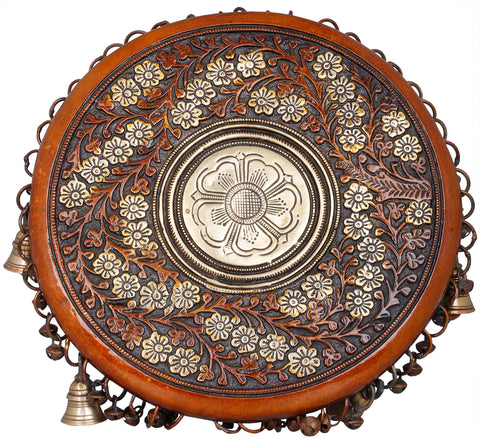 Floral Ritual Pedestal with Peacock Legs, Bells and Ghungroos