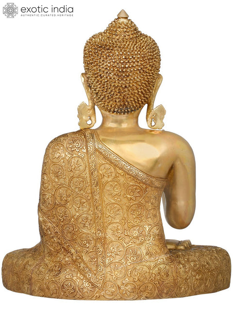17" Tibetan Buddhist Preaching Buddha in Carved Robe In Brass | Handmade | Made In India