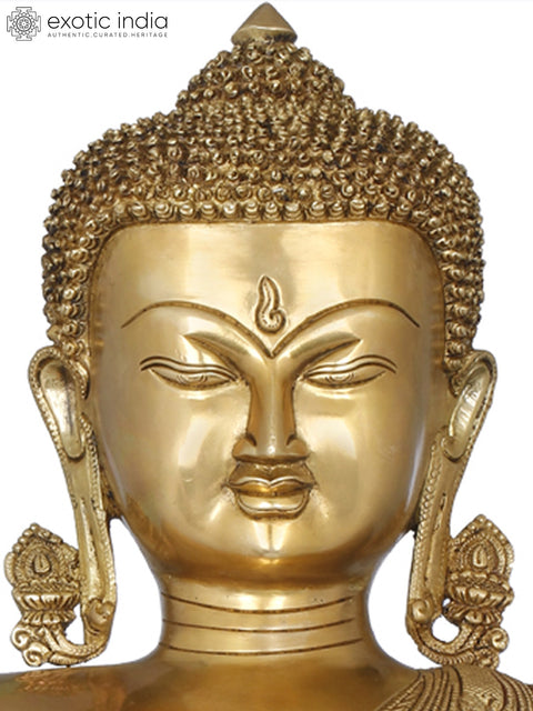 17" Tibetan Buddhist Preaching Buddha in Carved Robe In Brass | Handmade | Made In India
