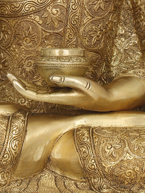 17" Tibetan Buddhist Preaching Buddha in Carved Robe In Brass | Handmade | Made In India