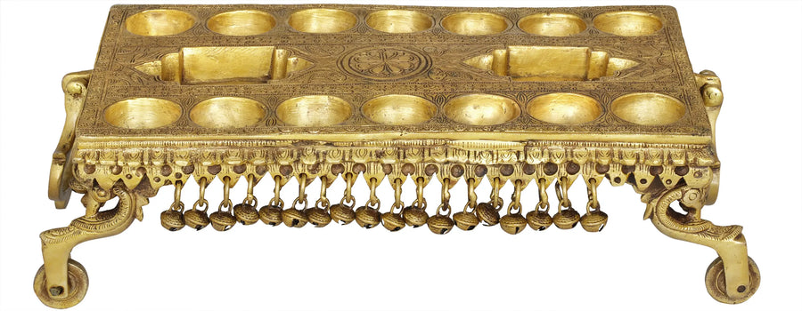 15" Traditional South Indian Pallanguzhi Brass Board Game with Wheels Handmade