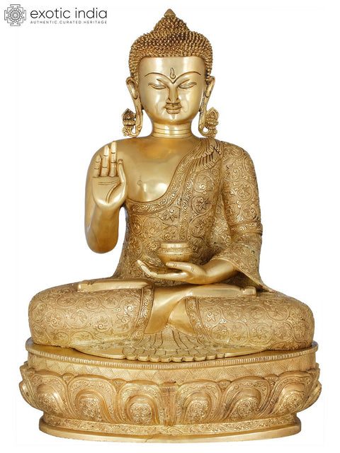 21" Lotus Seated Lord Buddha in Preaching Mudra In Brass | Handmade | Made In India