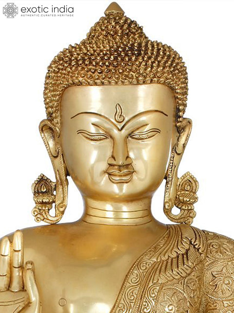 21" Lotus Seated Lord Buddha in Preaching Mudra In Brass | Handmade | Made In India