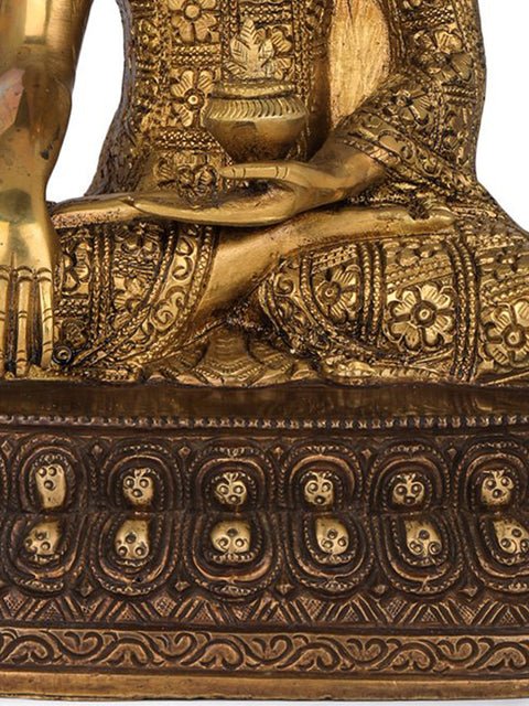 13" Shakyamuni Buddha Idol with Large Lotus Petals Aureole | Handmade Tibetan Buddhist Brass Statue