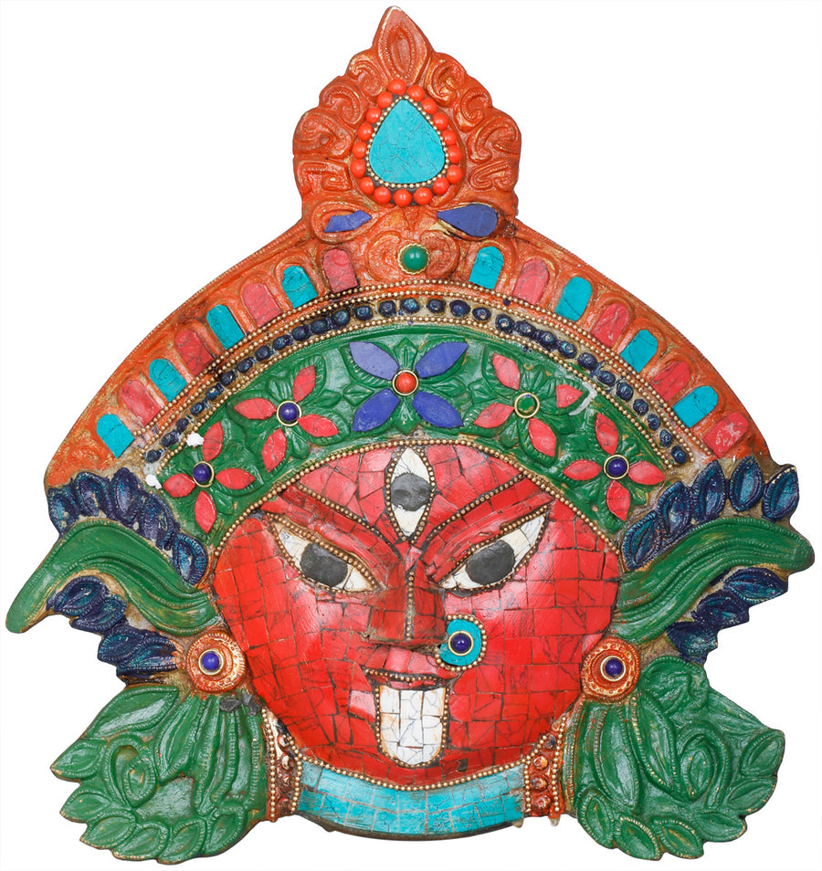 11" Goddess Kali Inlay Brass Wall Hanging Mask Handmade
