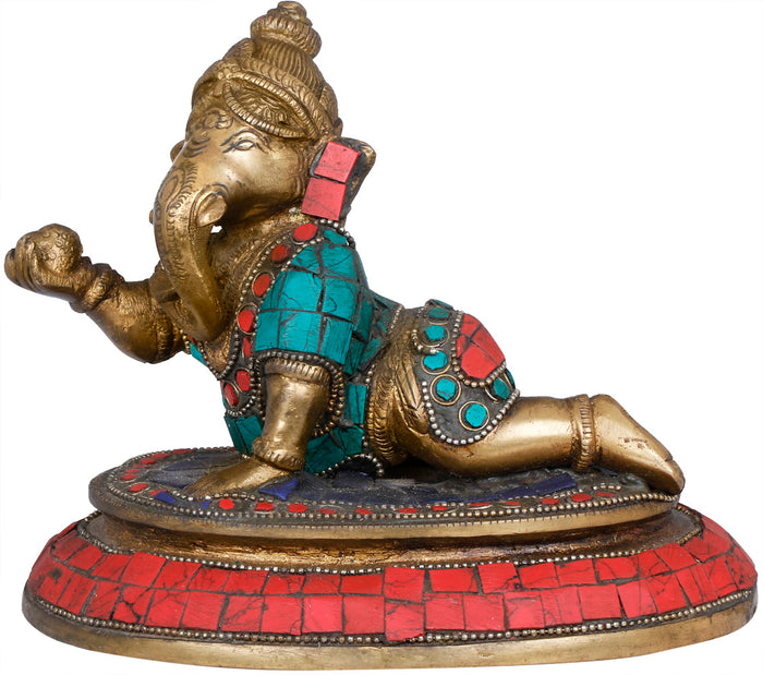 7" Handmade Butter Ganesha Brass Idol for Pooja