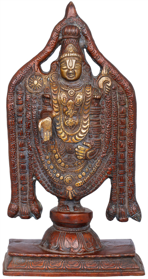 11" Lord Venkateshvara Brass Statue Handmade for Home Pooja