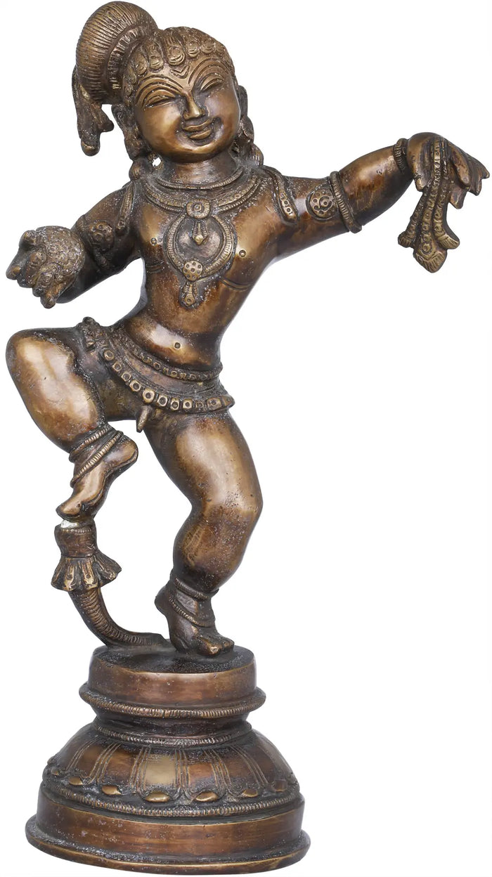 11" Dancing Baby Krishna Brass Statue Handcrafted Idol