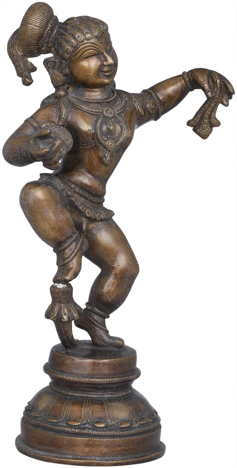 11" Dancing Baby Krishna Brass Statue | Indian Handcrafted Idol