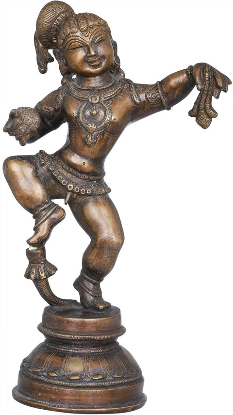11" Dancing Baby Krishna Brass Statue | Indian Handcrafted Idol