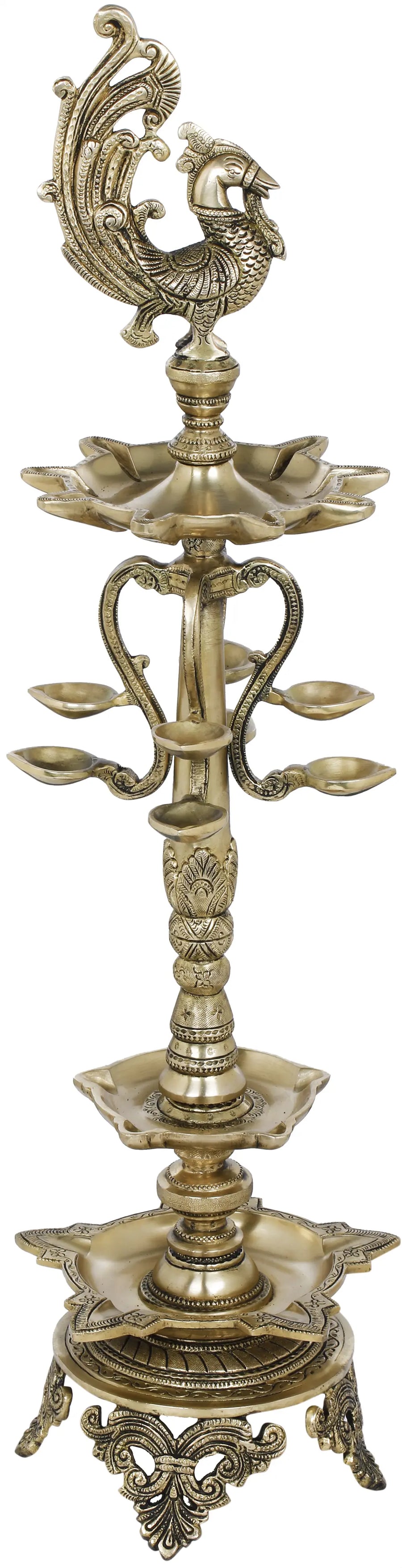 Twenty Seven Wicks Peacock Brass Lamp