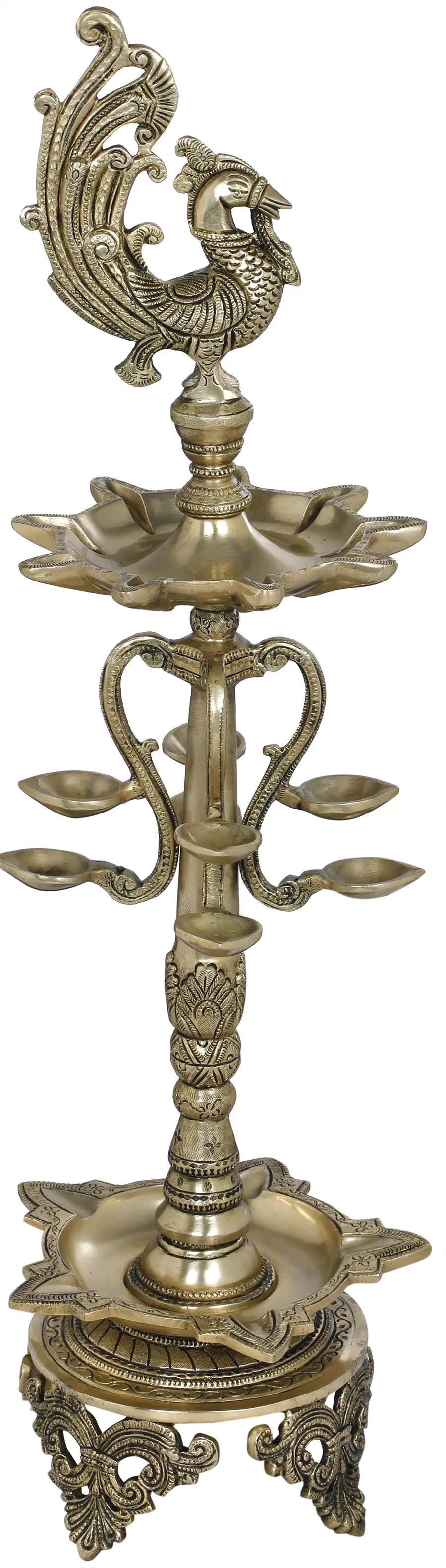 25" Handmade Peacock Brass Lamp with Twenty Two Wicks