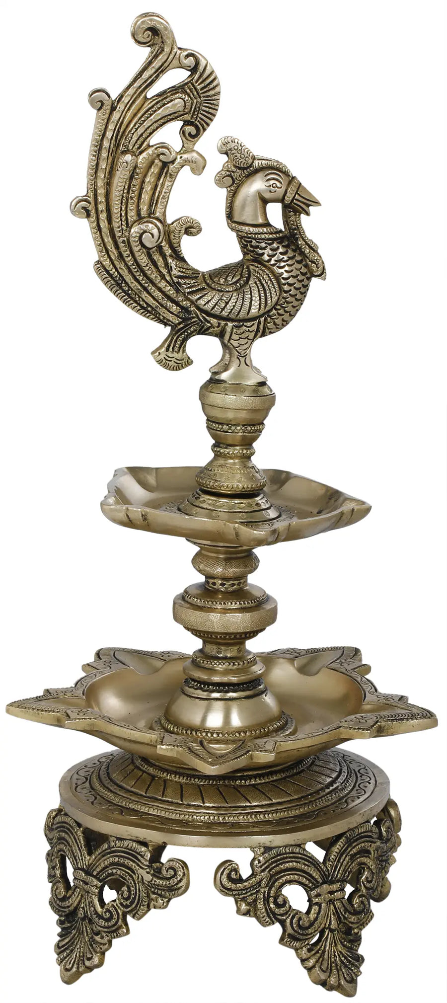 16" Brass Peacock Ten Wick Oil Lamp Handmade Statue