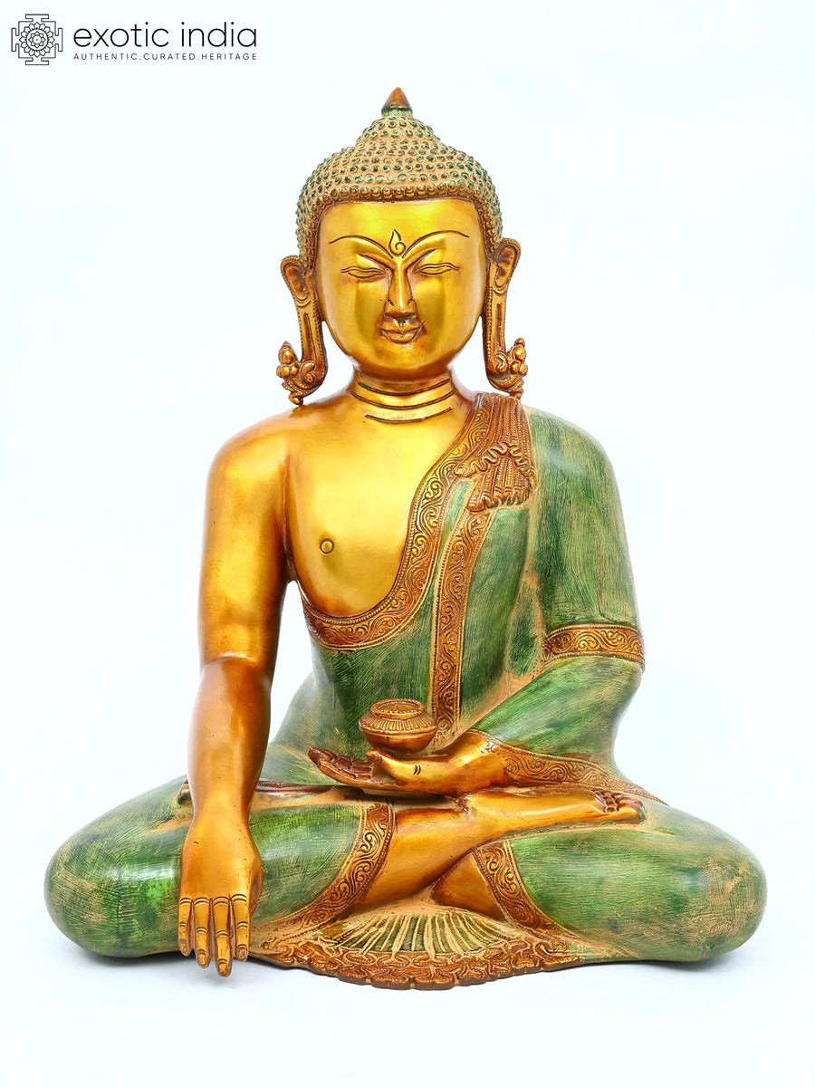 14" Handmade Buddha with Pinda-Patra Brass Statue