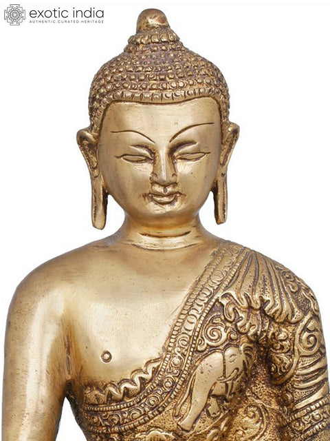 9" Tibetan Buddhist Deity Gautama Buddha in Brass | Handmade | Made In India