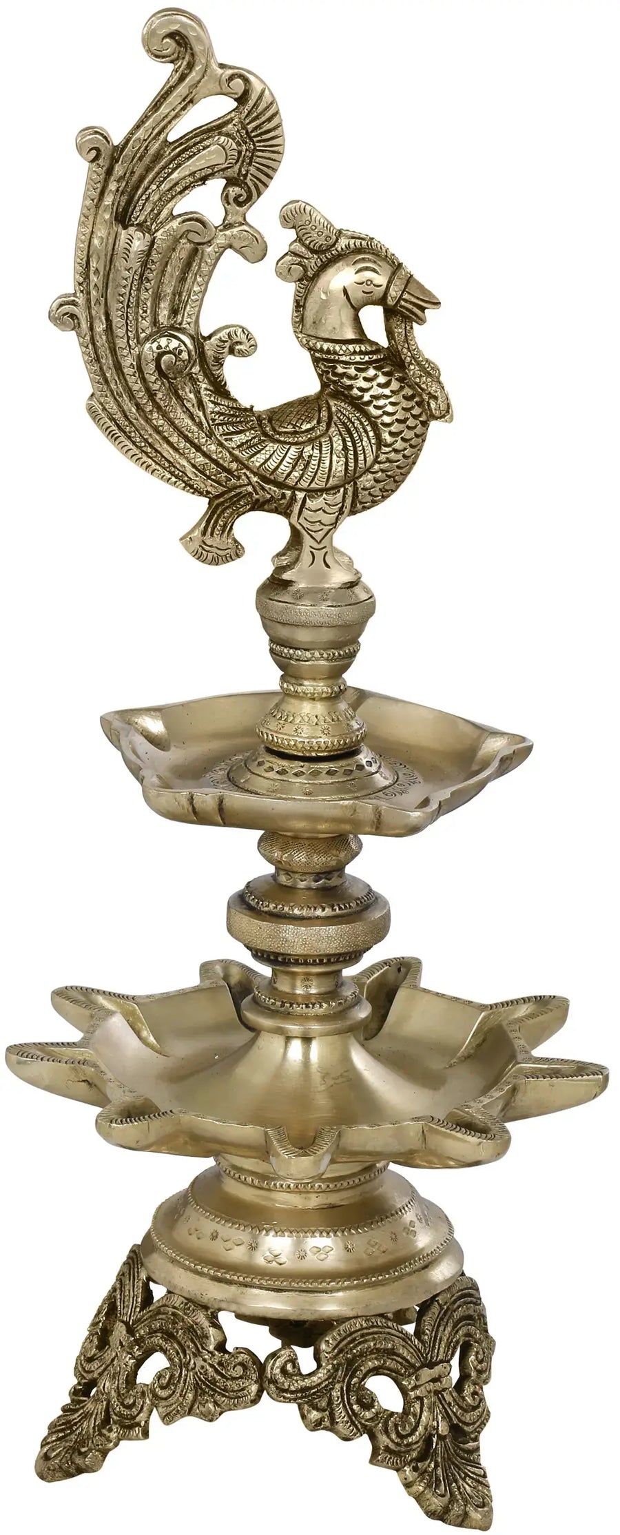 16" Handmade Brass Ritual Lamp for Pooja