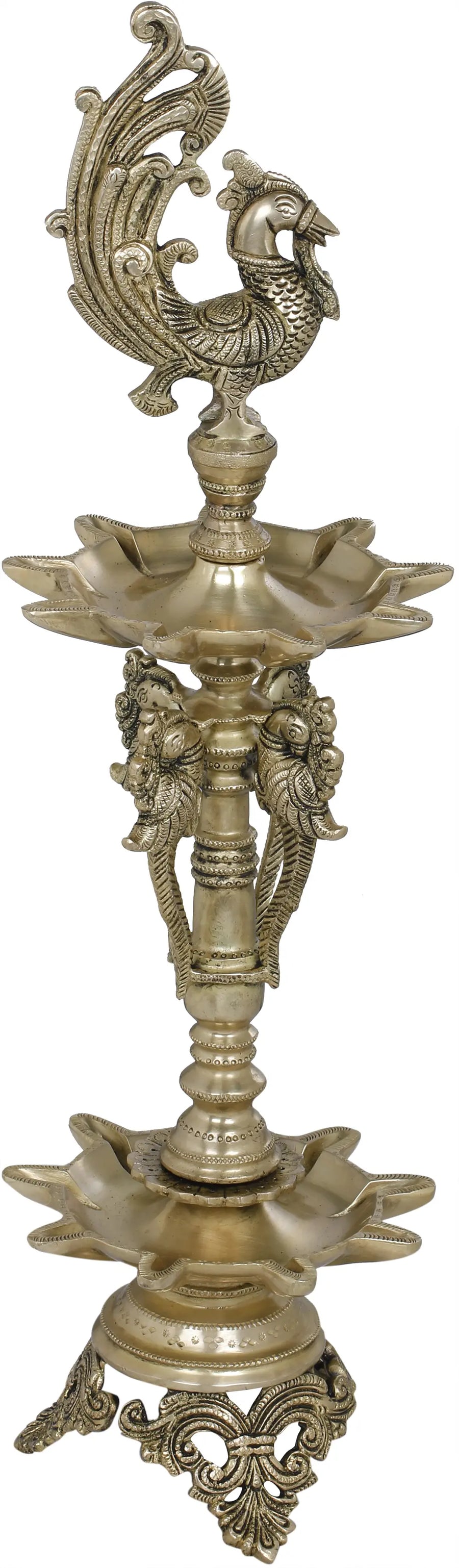 23" Auspicious Peacock Brass Lamps Handmade