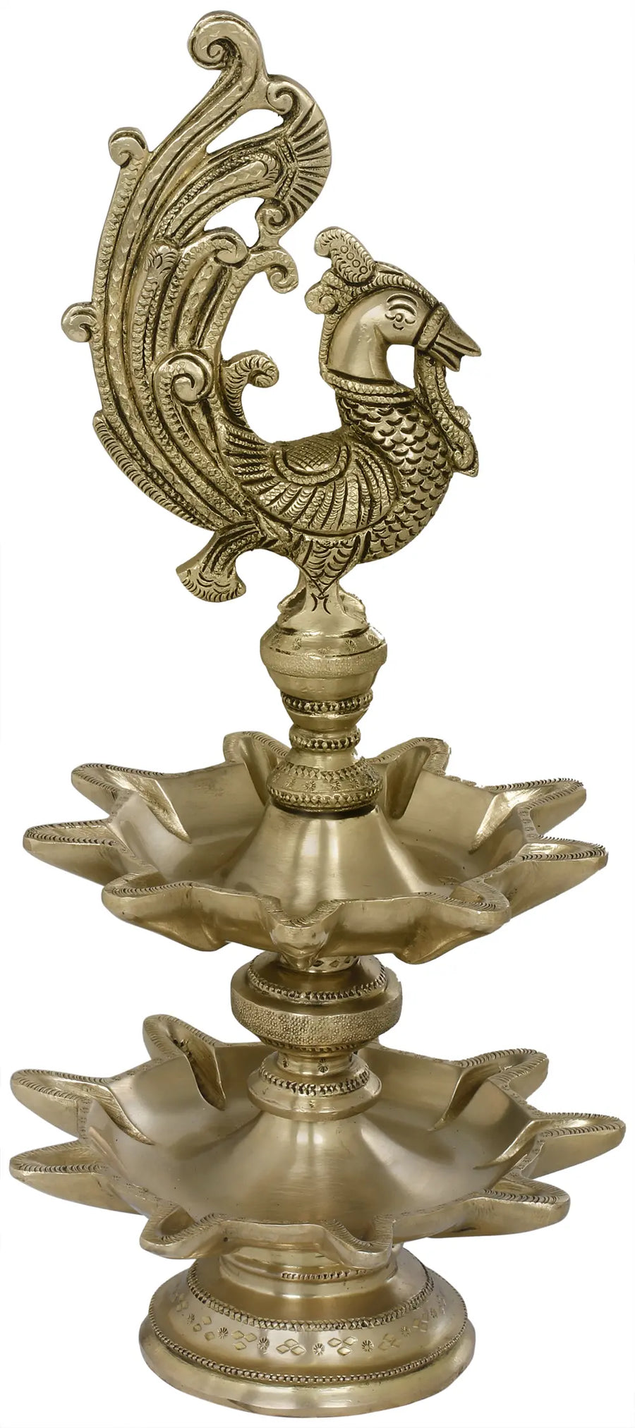 14" Handmade Brass Peacock Oil Lamp with Double Layer Wicks