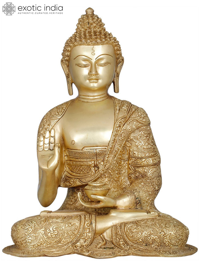 12" Handmade Brass Lord Buddha Teaching Dharma Statue
