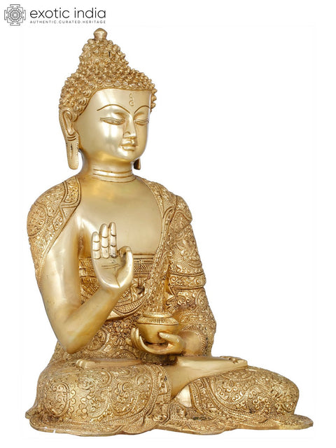 12" Tibetan Buddhist Lord Buddha Interpreting His Dharma | Handmade Brass Statue