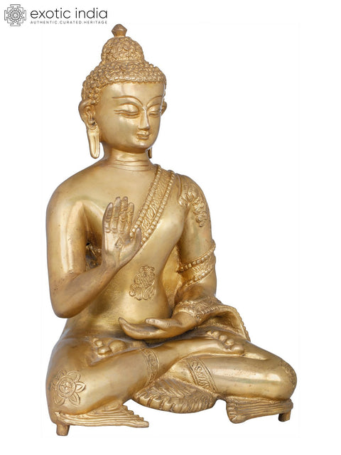 11" Blessing Buddha Brass Statue - Tibetan Buddhist Deity Handcrafted Idol