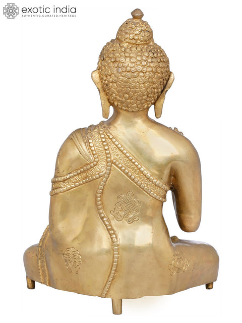 11" Blessing Buddha Brass Statue - Tibetan Buddhist Deity Handcrafted Idol
