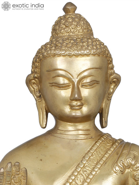 11" Blessing Buddha Brass Statue - Tibetan Buddhist Deity Handcrafted Idol