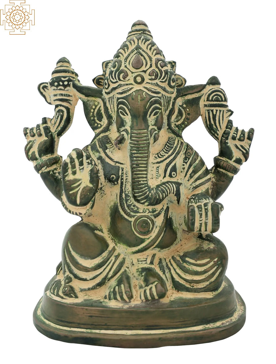4" Small Ganesha Brass Statue Handmade for Pooja