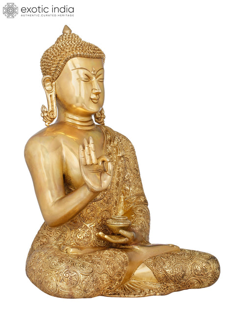 14" Gautama Buddha in Lotus Pose (Padmasana) - Tibetan Buddhist Deity In Brass | Handmade | Made In India